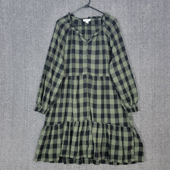 Beach Lunch Lounge Dresses & Skirts - BeachLunchLounge Dress Womens XL Green Black Buffalo Check Flannel Long Sleeve